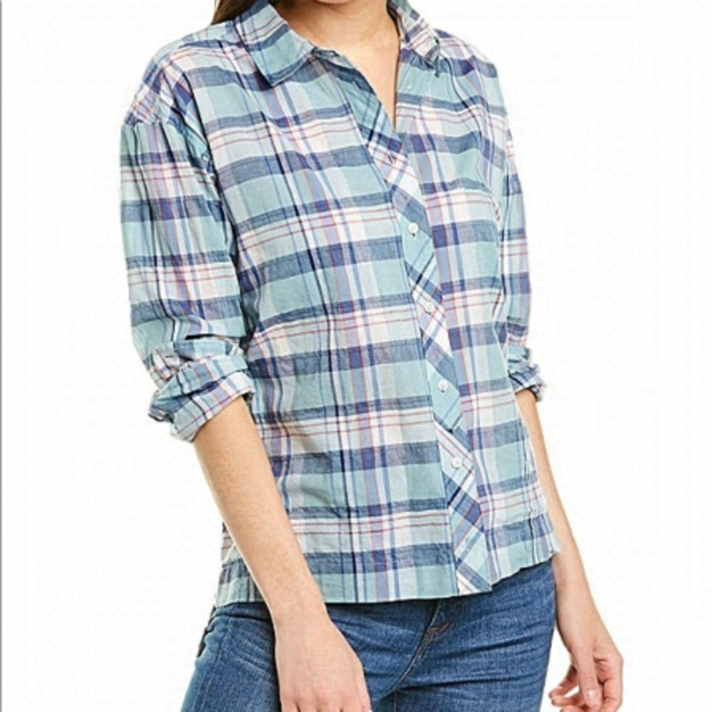 New j.Crew aqua plaid cotton button up shirt US S